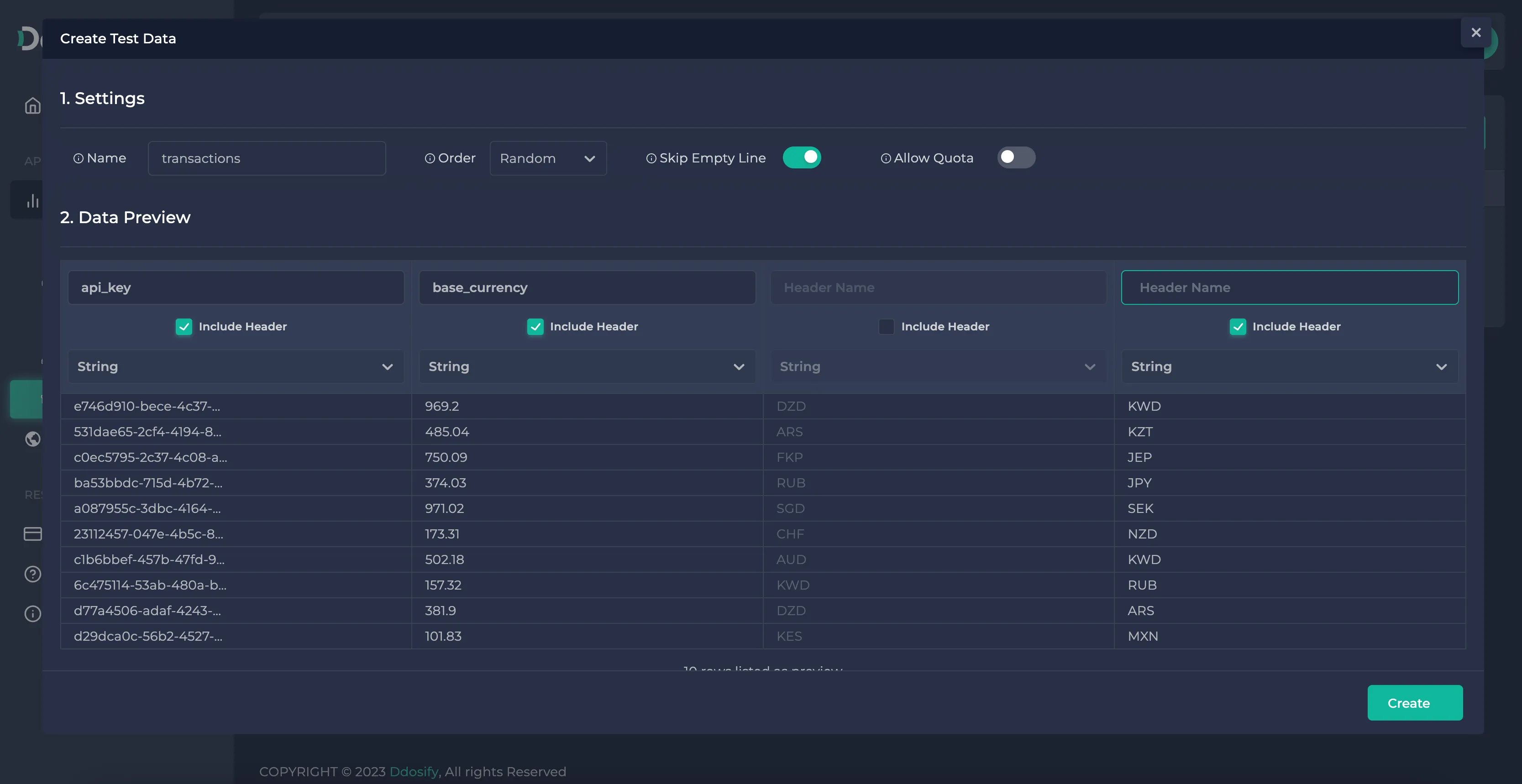 Anteon Test Data Creation Modal 2